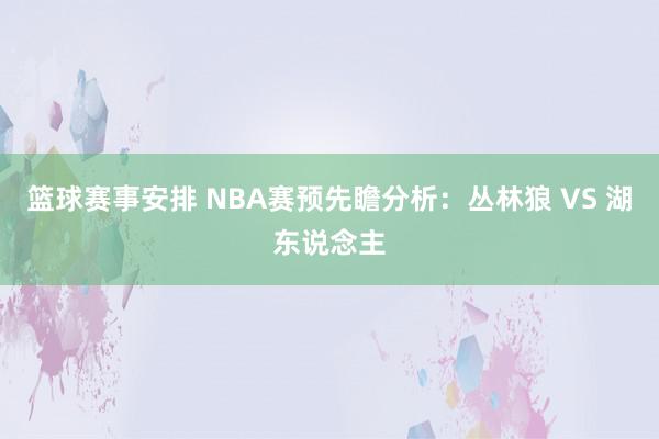 篮球赛事安排 NBA赛预先瞻分析：丛林狼 VS 湖东说念主